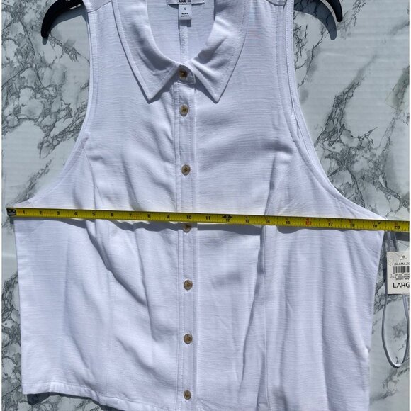 Bar III Womens White Sleeveless Button-Down Collared Top Size L Lightweight - Picture 4 of 10